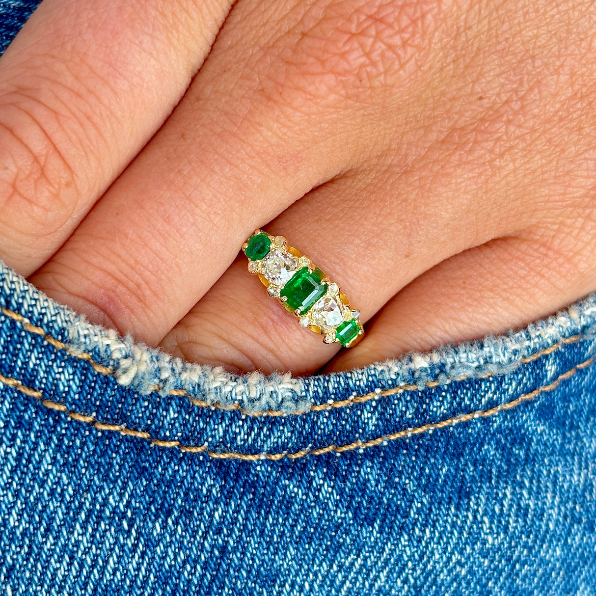 Vintage, Art Deco emerald & diamond five-stone ring