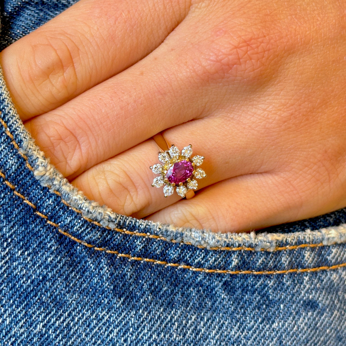 Vintage, 1980s ruby & diamond cluster ring