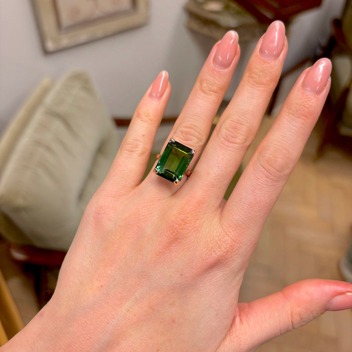 Vintage, 1950s green tourmaline cocktail ring