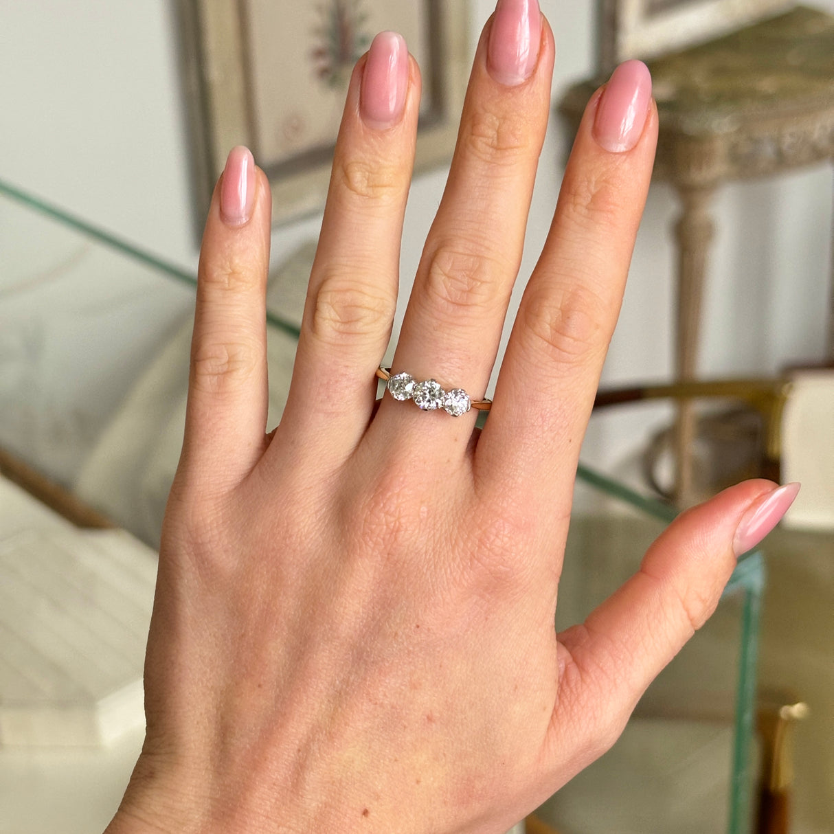 Antique, Edwardian three-stone diamond ring