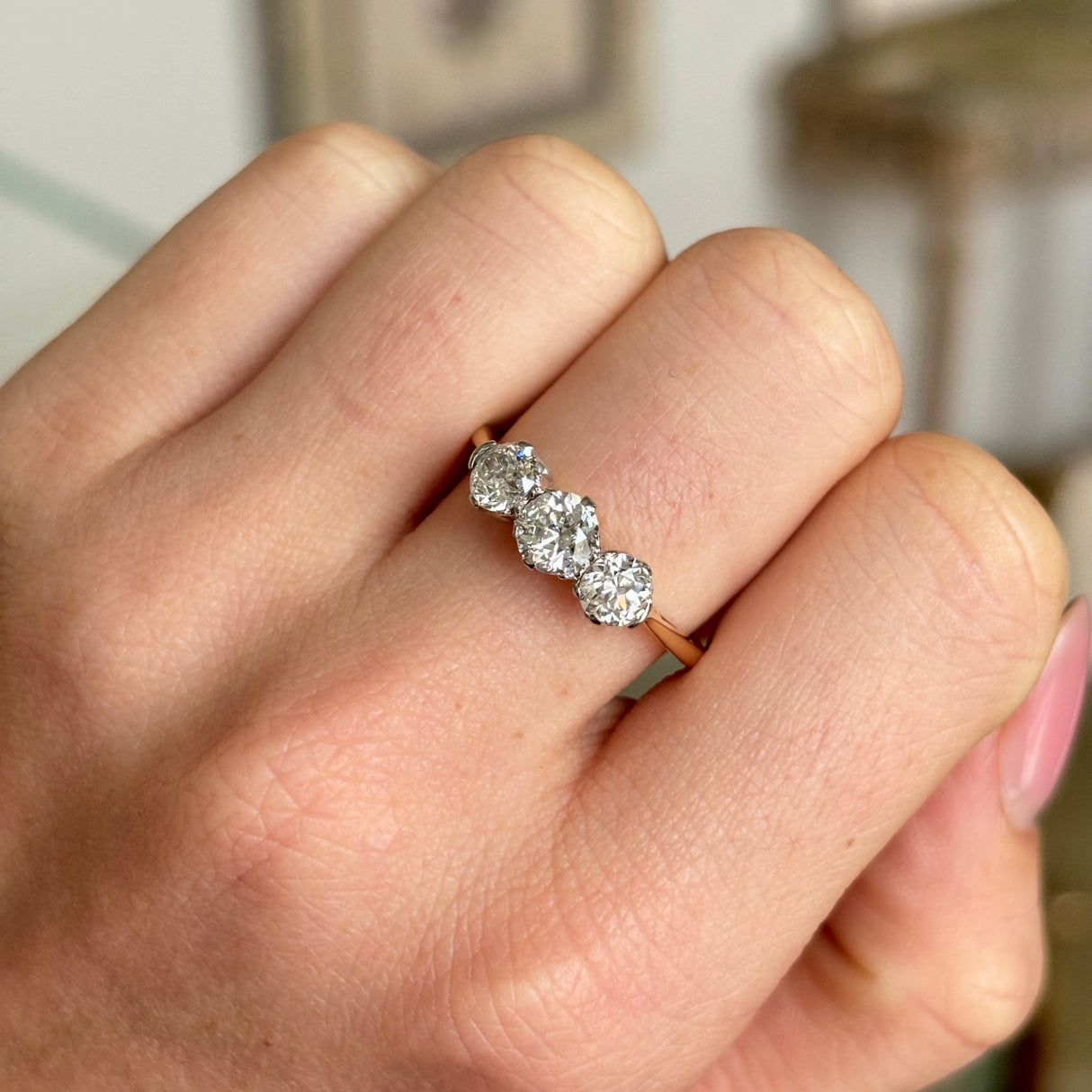 Antique, Edwardian three-stone diamond ring