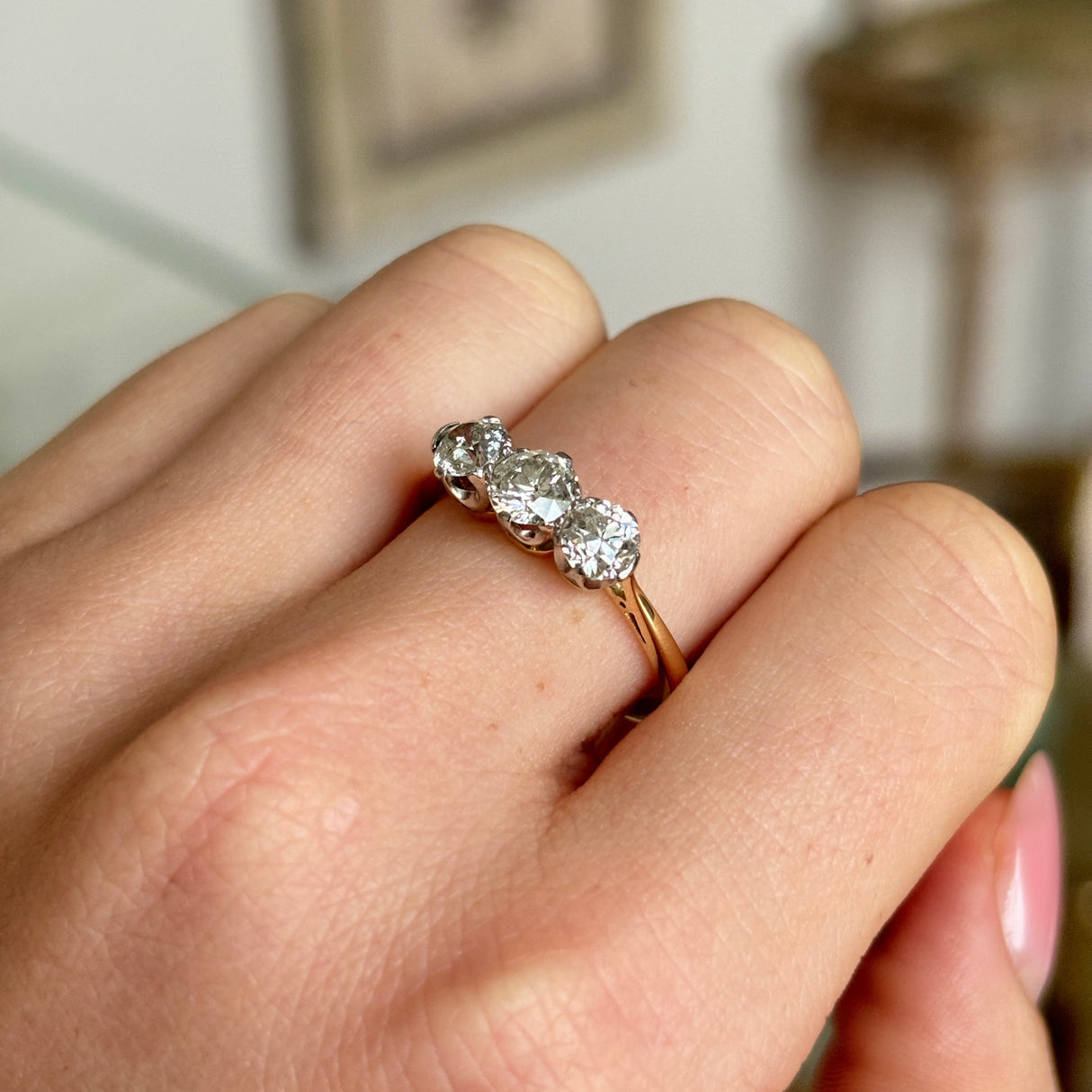 Antique, Edwardian three-stone diamond ring