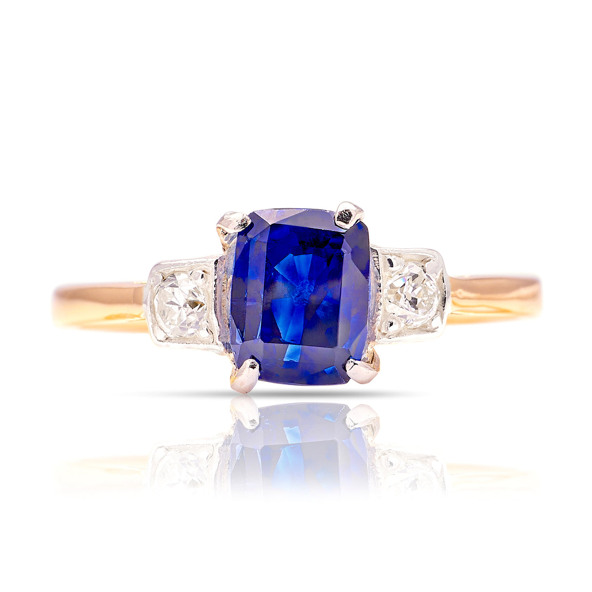 Vintage, Art Deco Sri-Lankan sapphire & diamond three-stone ring