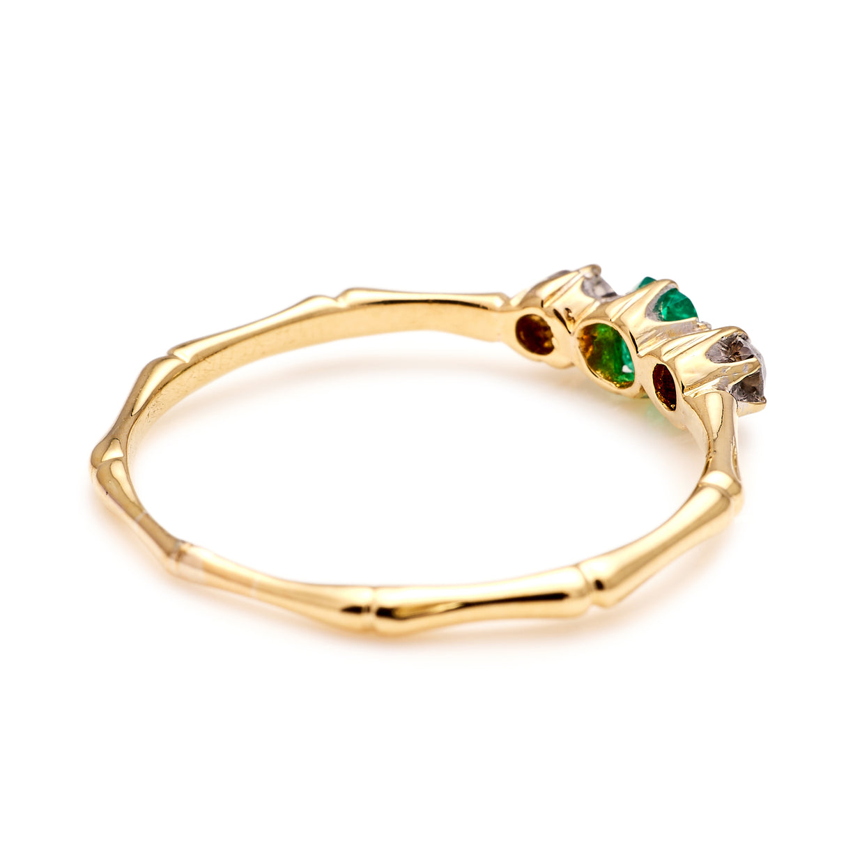 Antique, Edwardian emerald & diamond three-stone ring