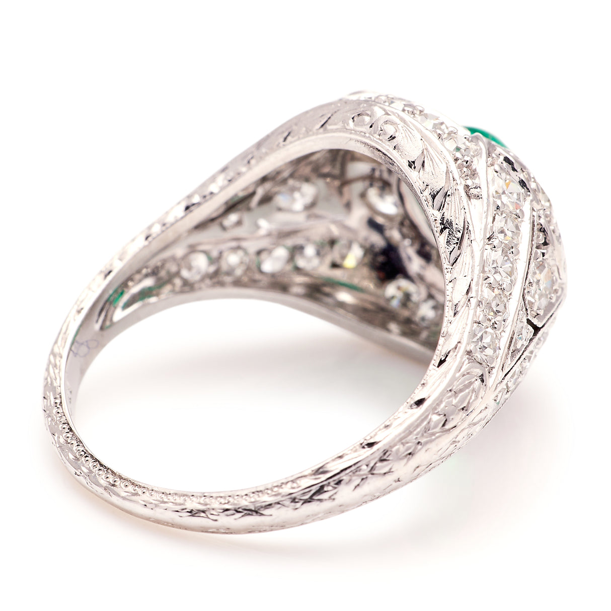 2240-Vintage, 1940s cabochon emerald & diamond ring-