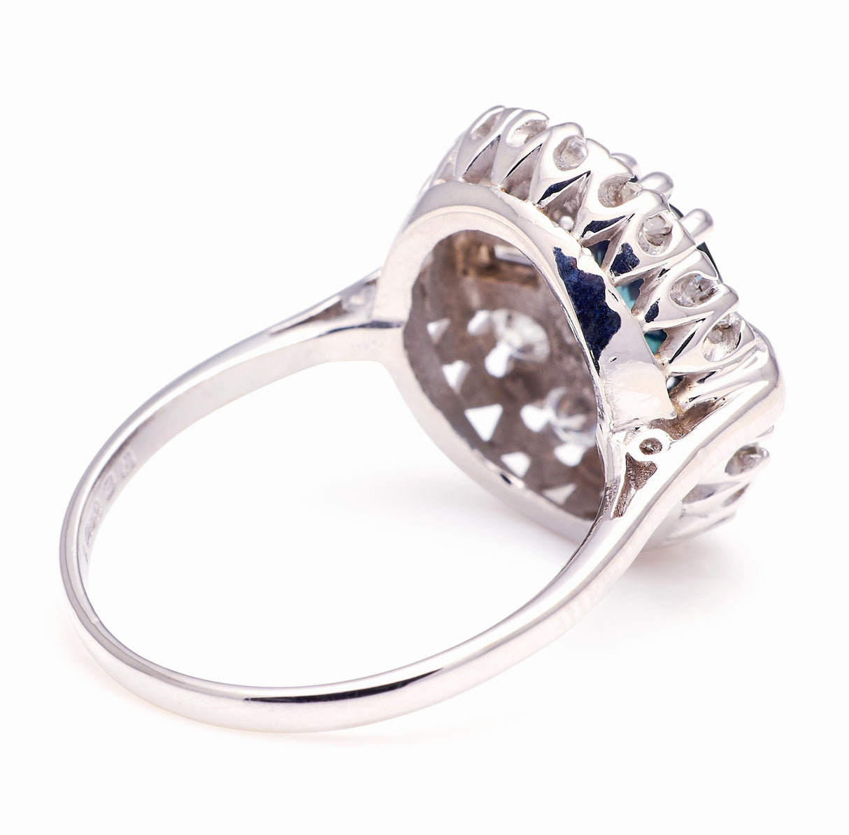 Vintage, 1970s teal sapphire & diamond cluster cocktail ring