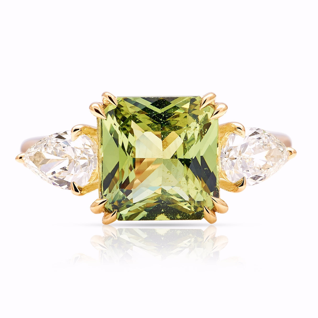 Vintage, green sapphire & diamond three-stone ring