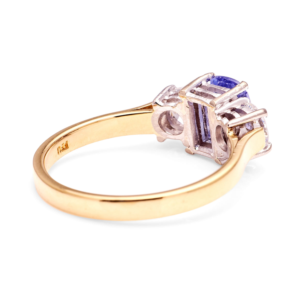 Vintage, 1980s sapphire & diamond three-stone ring, 18ct yellow gold