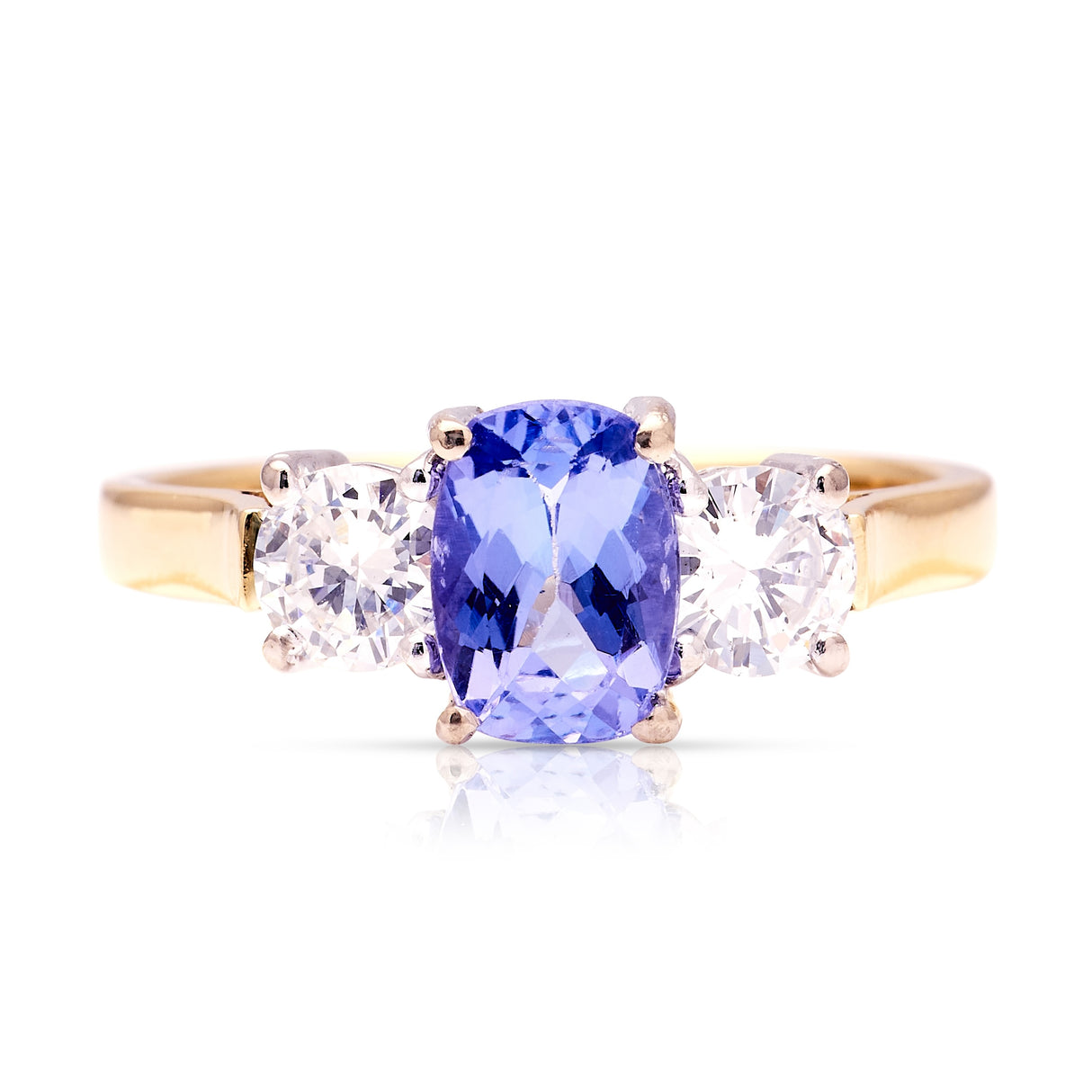 Vintage, 1980s sapphire & diamond three-stone ring, 18ct yellow gold