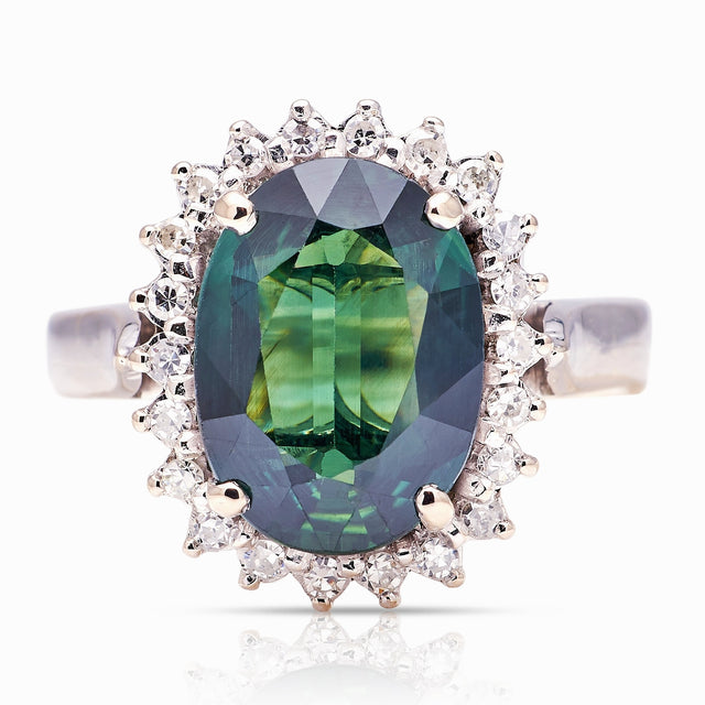 2263-Vintage, 1950s green sapphire & diamond cluster ring