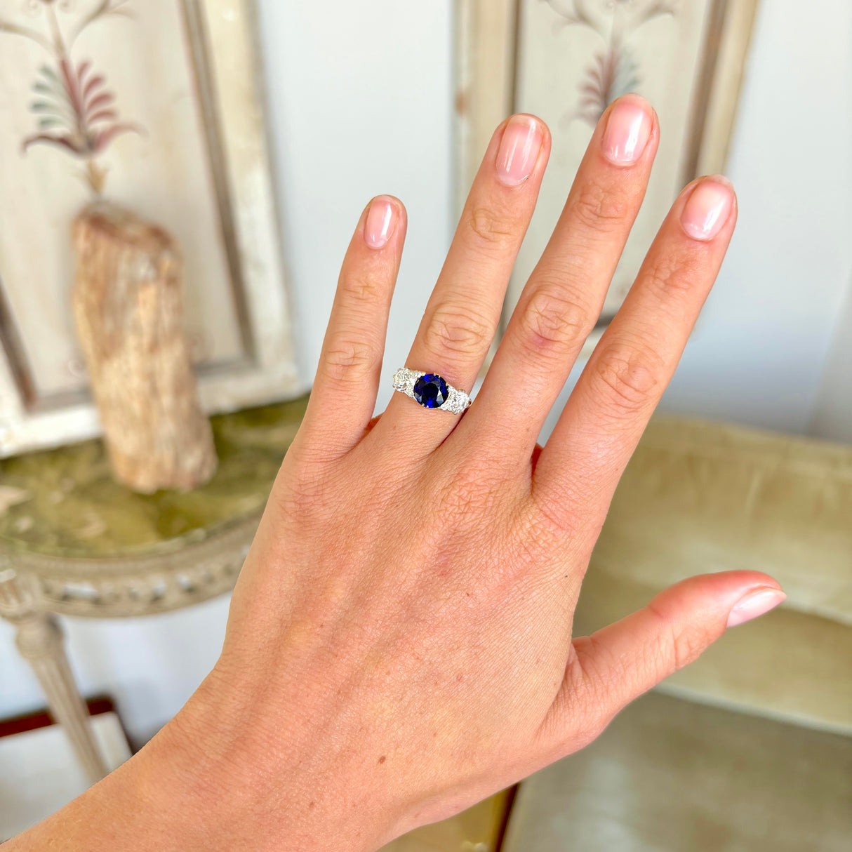 Antique, Victorian sapphire & diamond three-stone ring