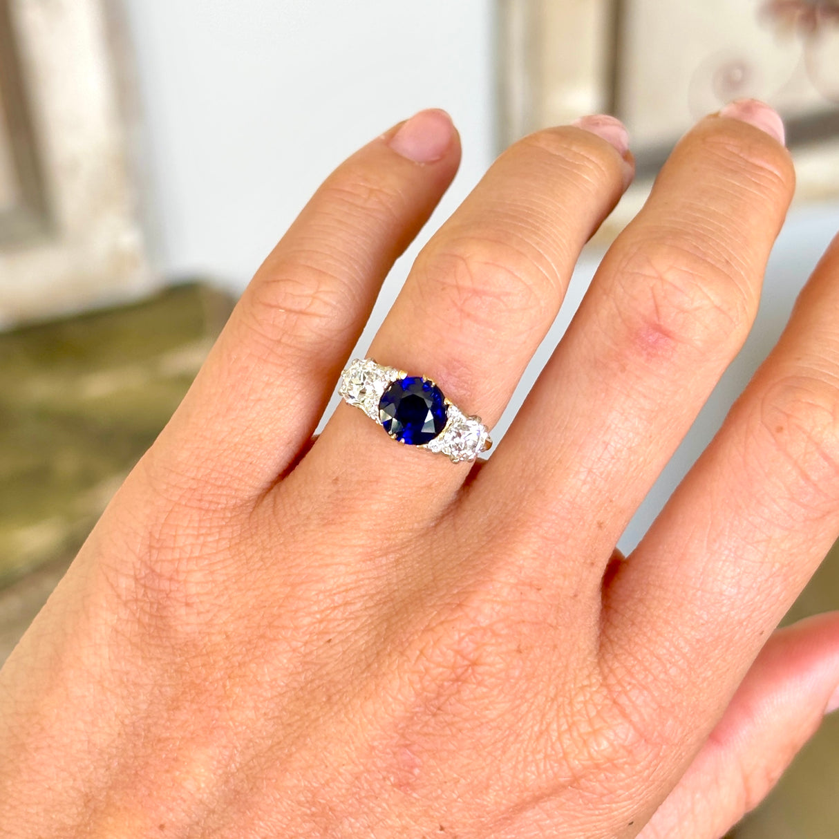 Antique, Victorian sapphire & diamond three-stone ring