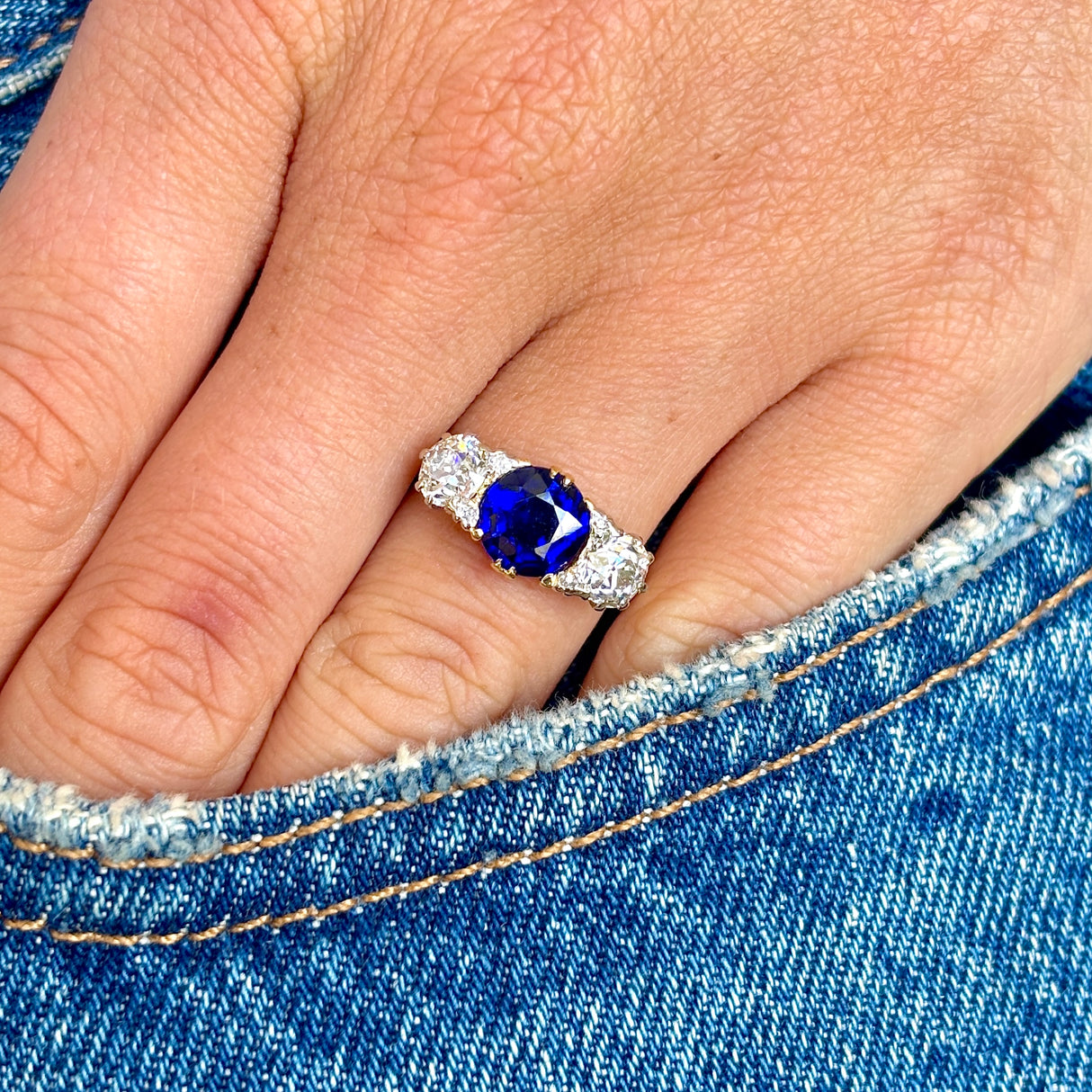 Antique, Victorian sapphire & diamond three-stone ring