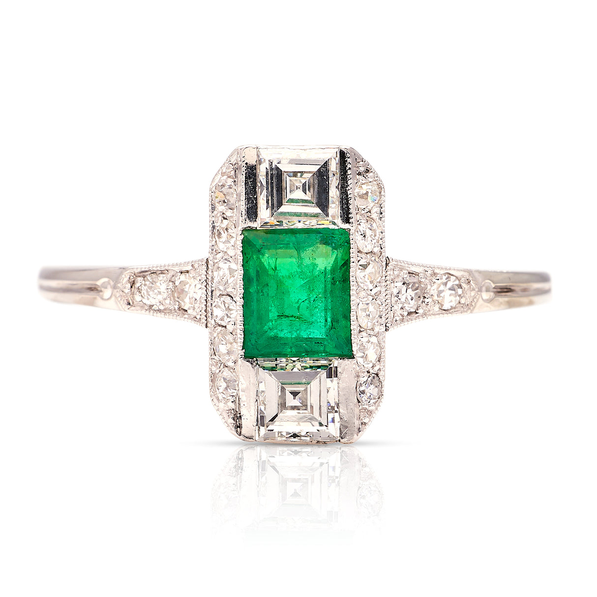 Vintage, Art Deco emerald & diamond panel ring