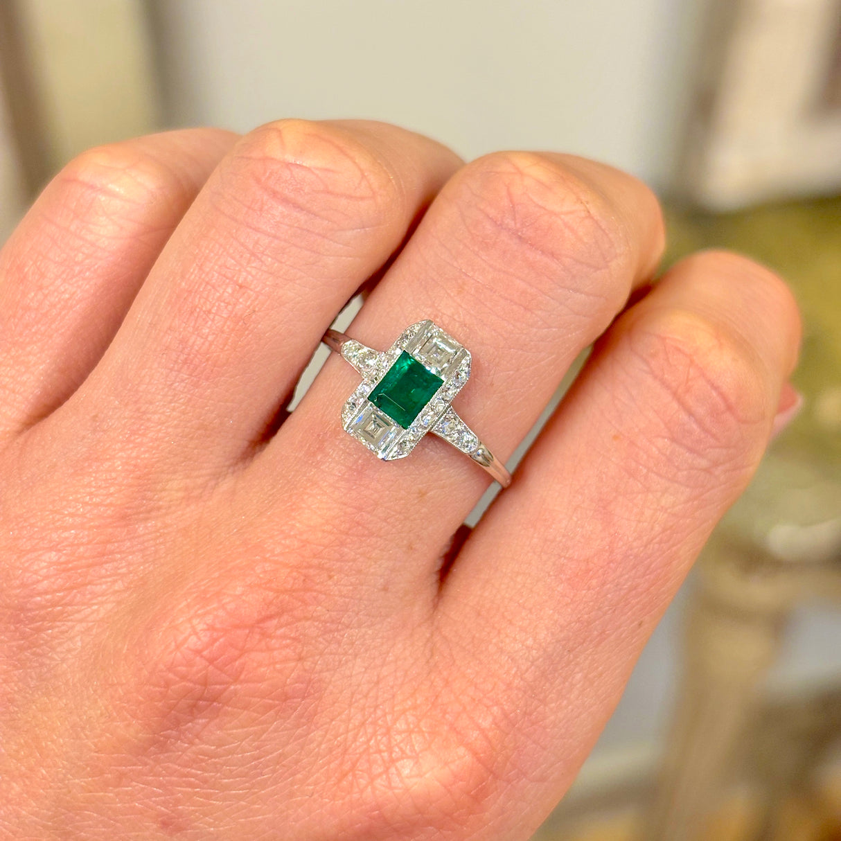 Vintage, Art Deco emerald & diamond panel ring