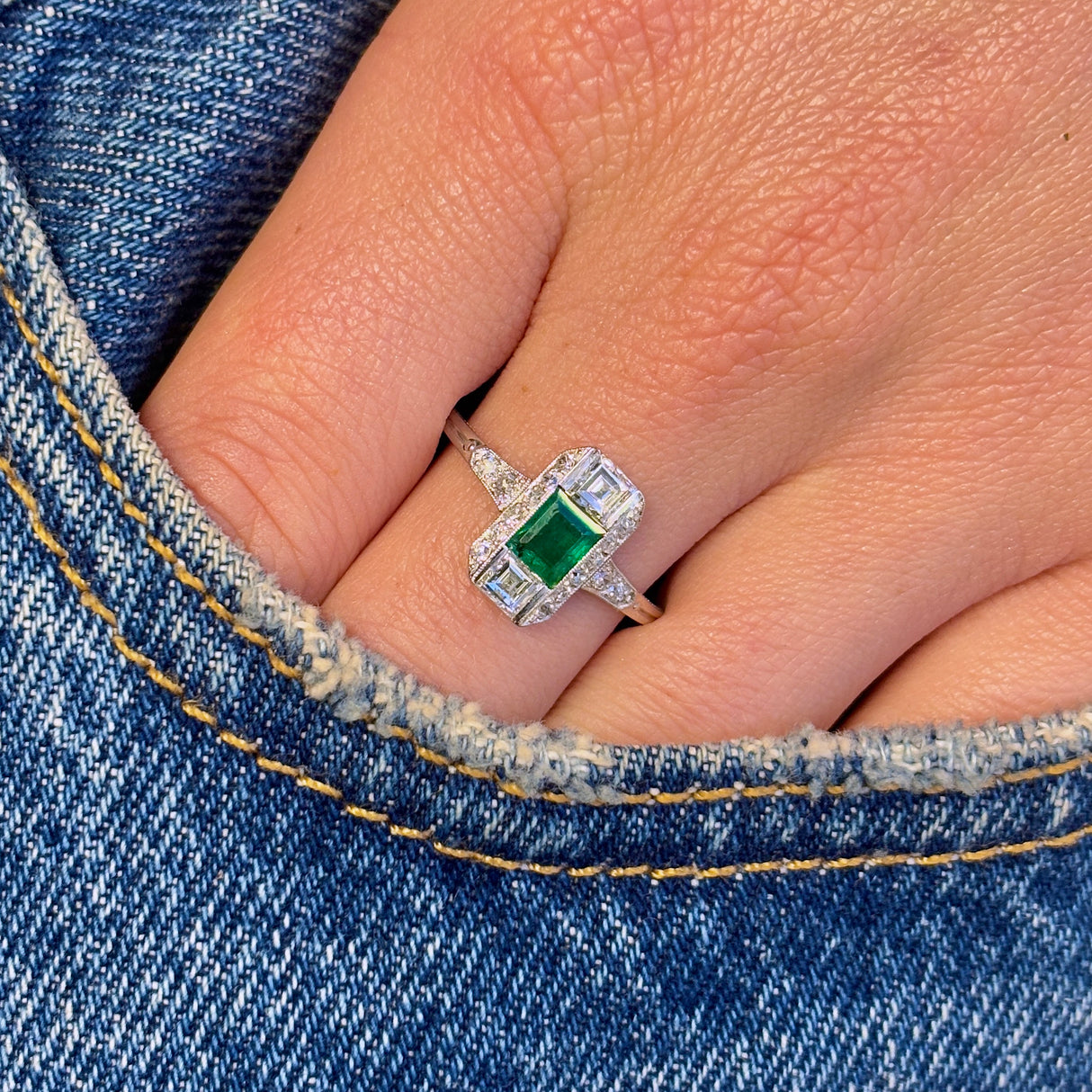 Vintage, Art Deco emerald & diamond panel ring