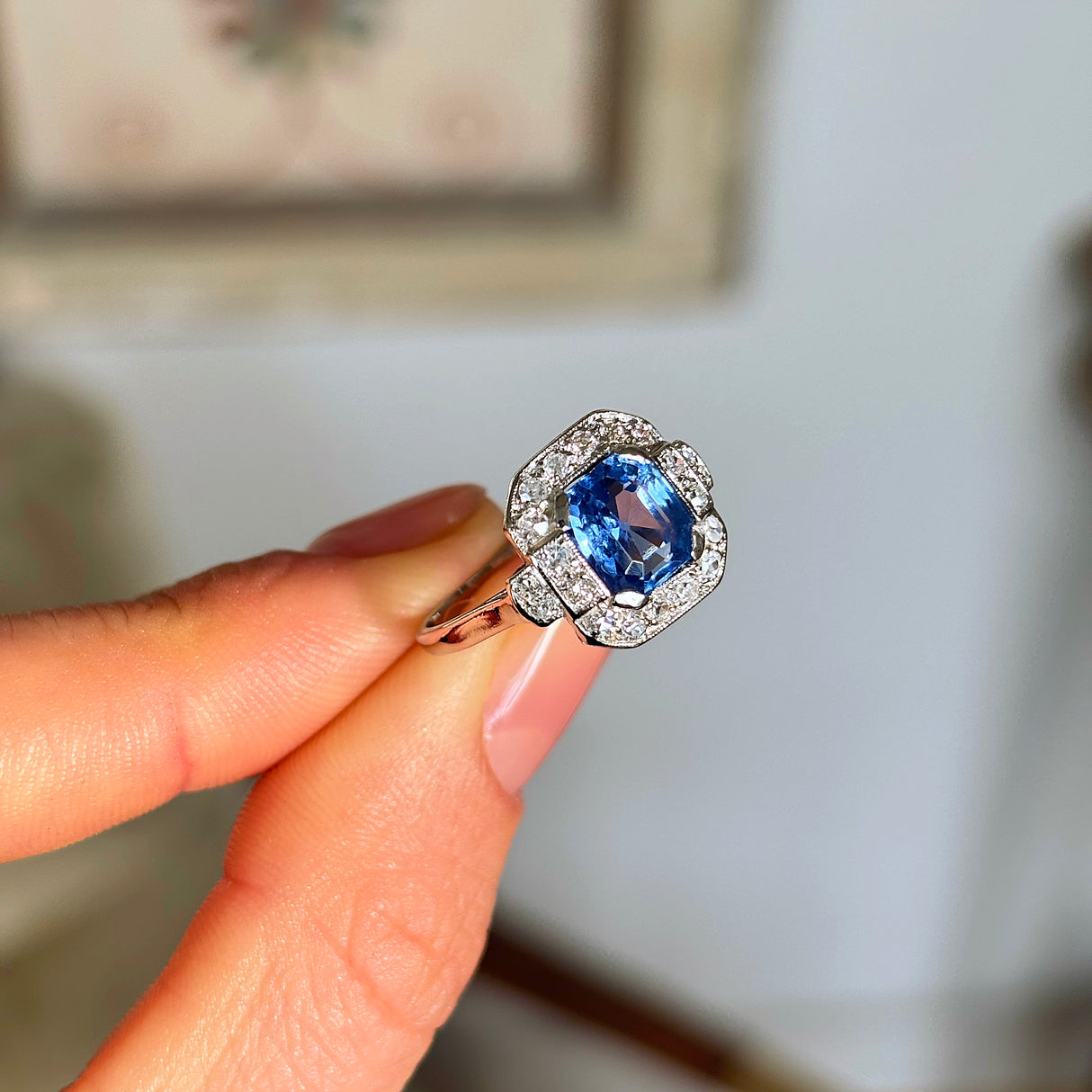 Vintage, Art Deco sapphire & diamond cluster ring
