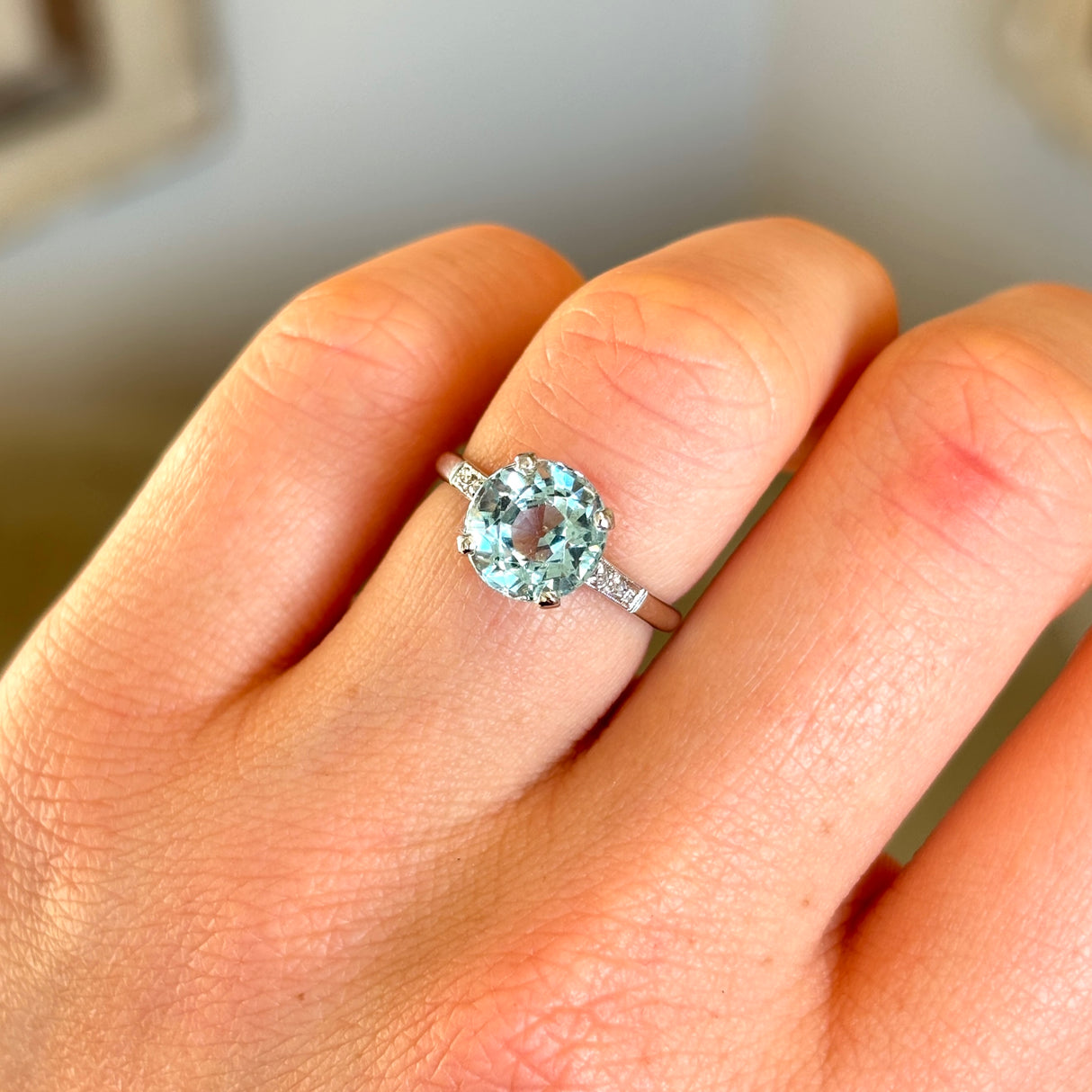 Vintage, aquamarine and diamond ring