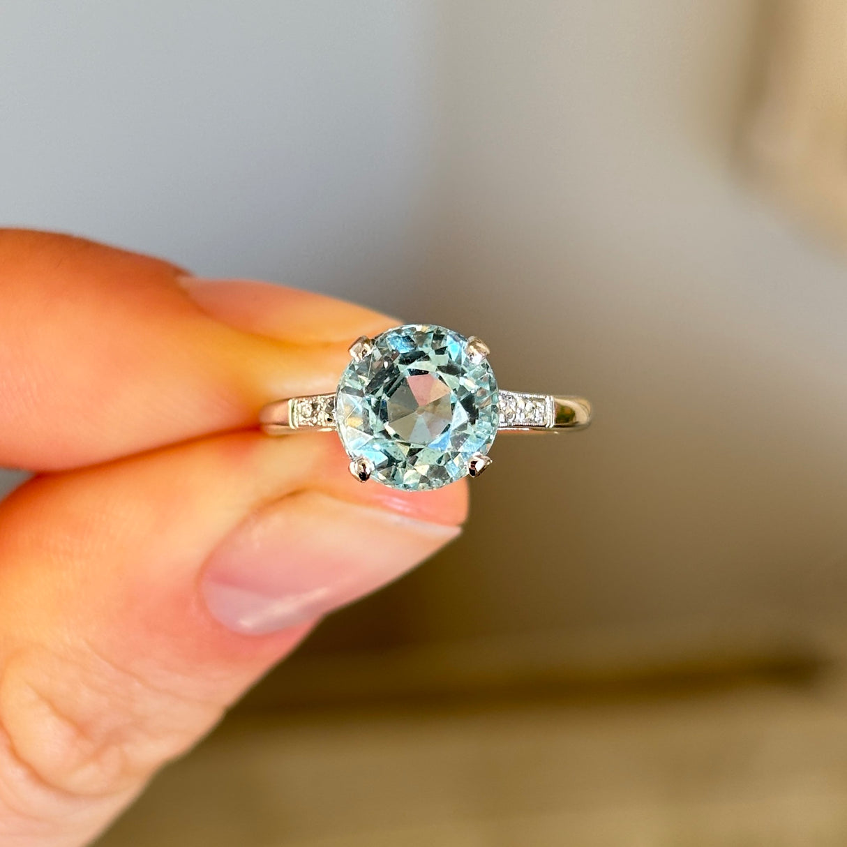 Vintage, aquamarine and diamond ring