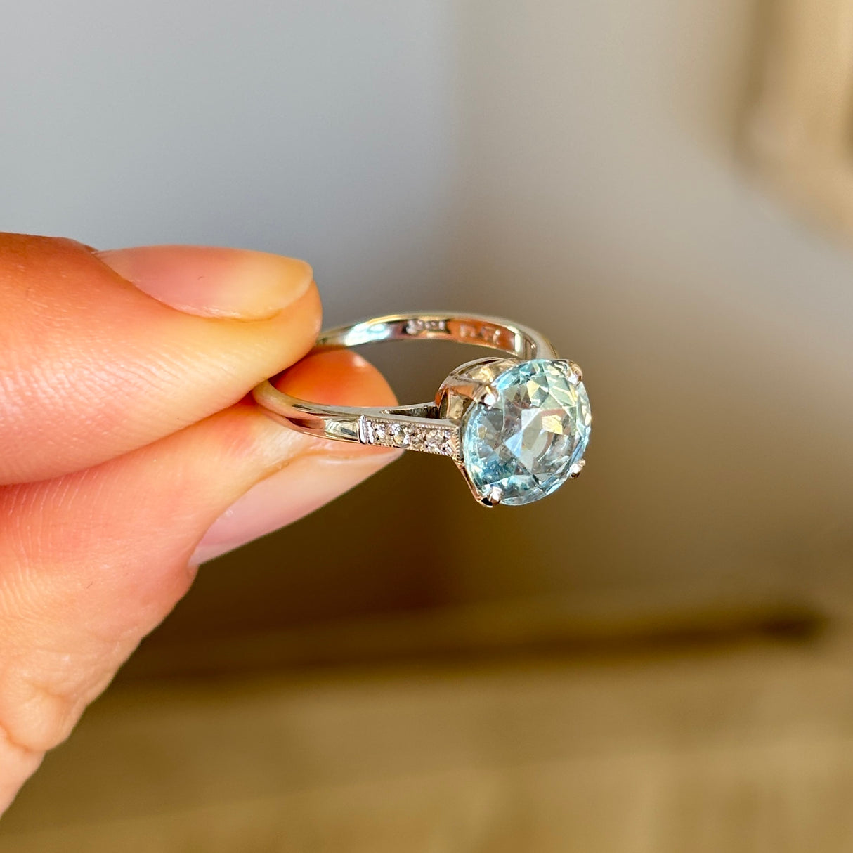 Vintage, aquamarine and diamond ring