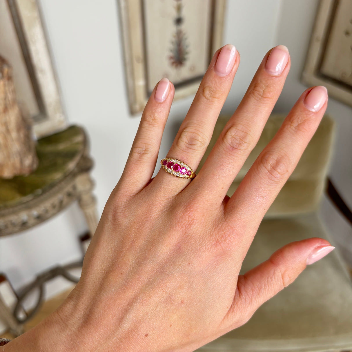 Antique, Edwardian ruby & diamond cluster ring