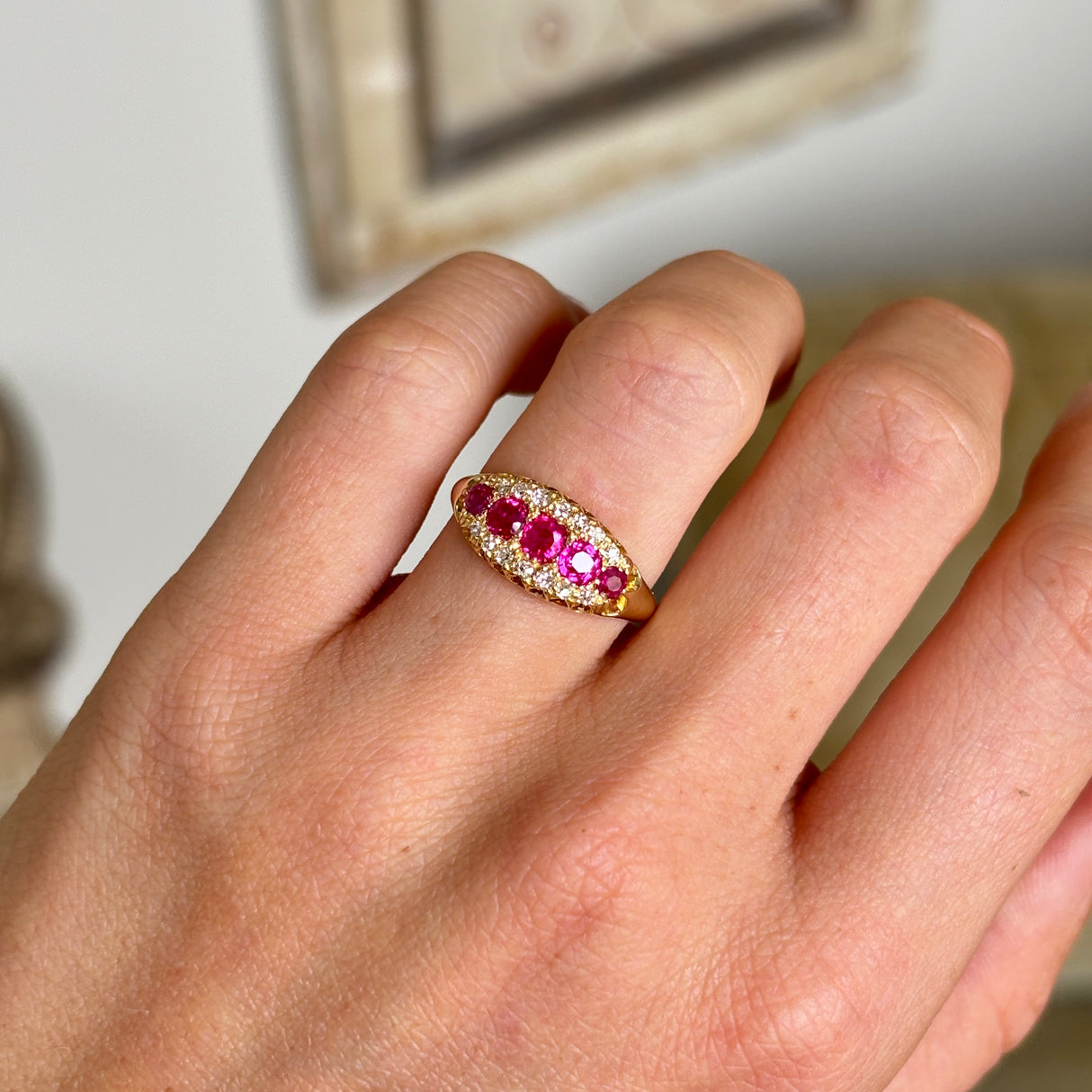 Antique, Edwardian ruby & diamond cluster ring