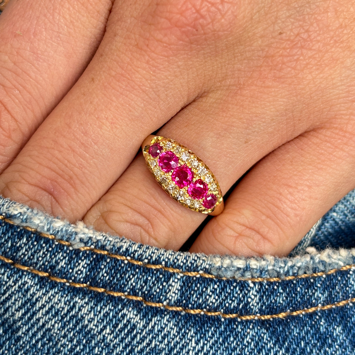 Antique, Edwardian ruby & diamond cluster ring