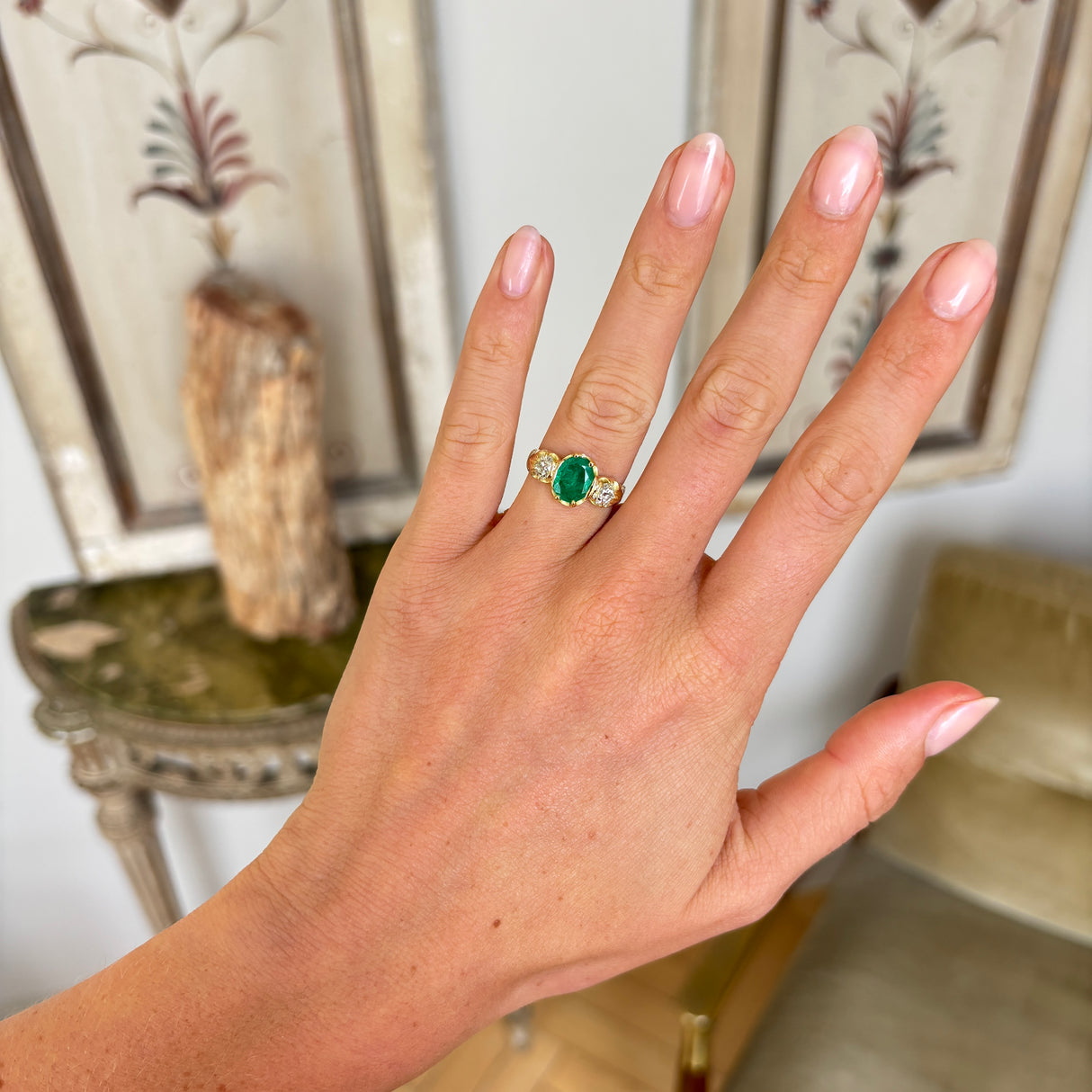 Antique, Victorian emerald & diamond three-stone ring