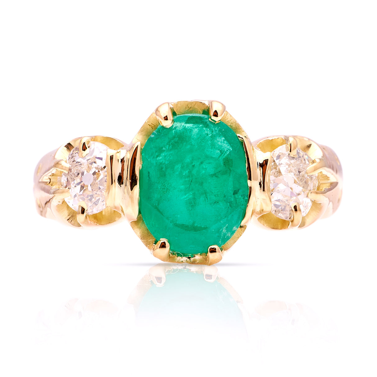Antique, Victorian emerald & diamond three-stone ring