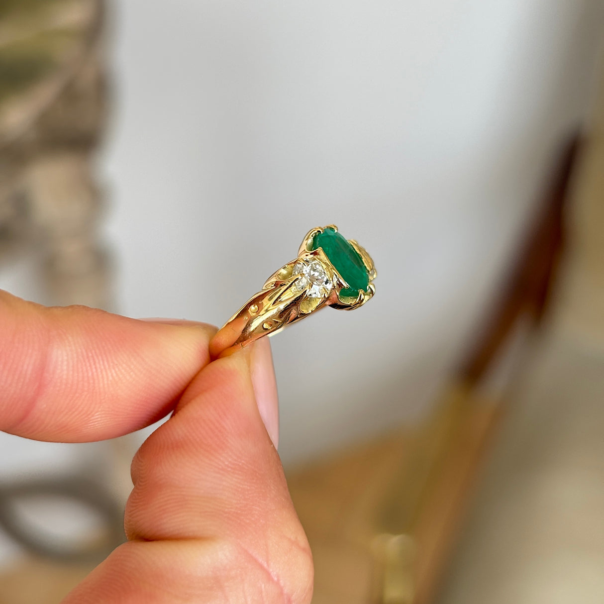 Antique, Victorian emerald & diamond three-stone ring