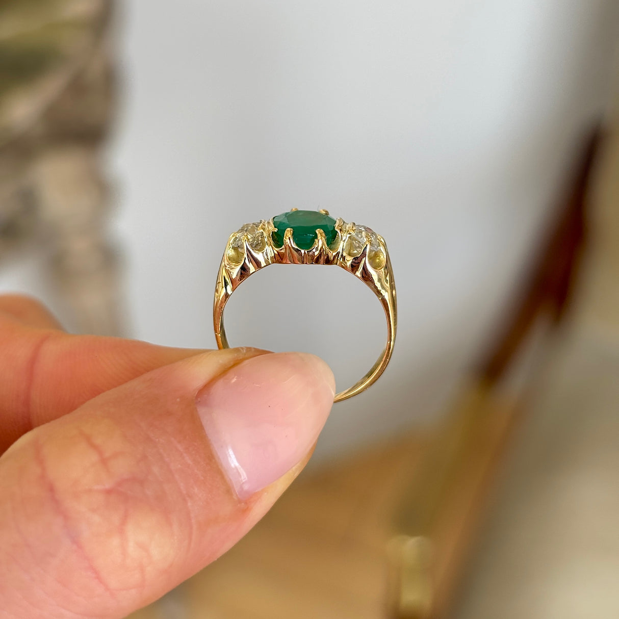 Antique, Victorian emerald & diamond three-stone ring
