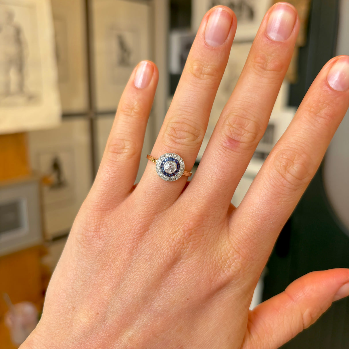 Vintage, Art Deco sapphire & diamond target cluster ring