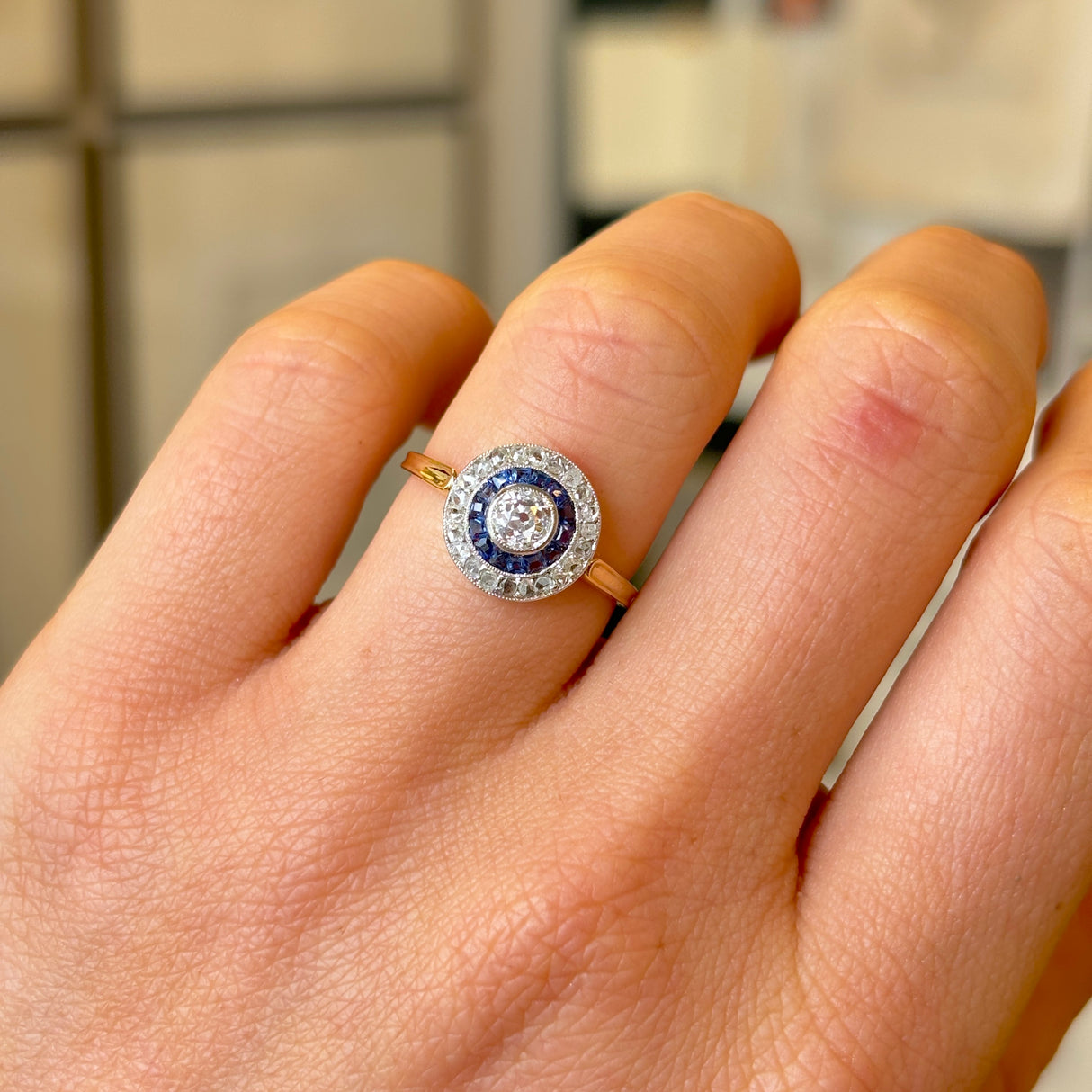 Vintage, Art Deco sapphire & diamond target cluster ring