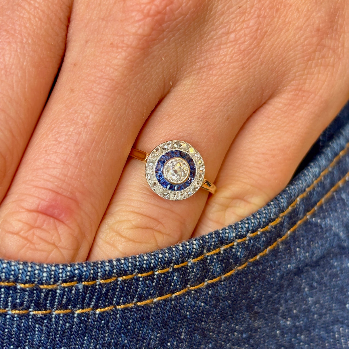 Vintage, Art Deco sapphire & diamond target cluster ring