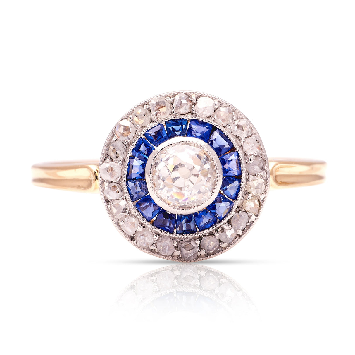 Vintage, Art Deco sapphire & diamond target cluster ring