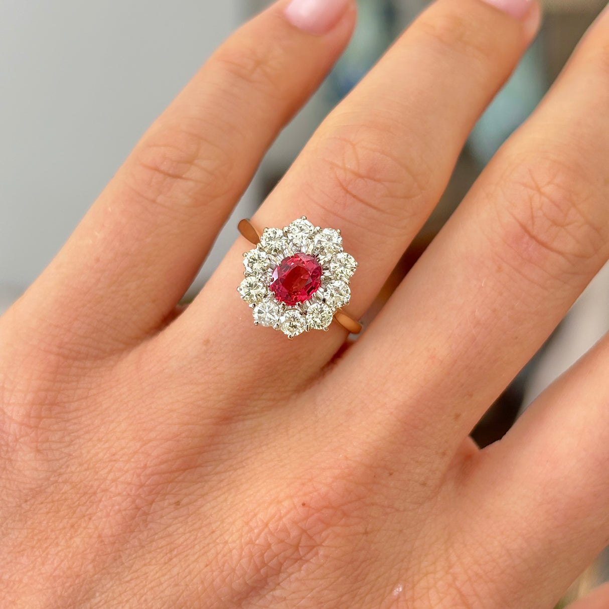 Vintage, 1970s red sapphire & diamond cluster ring