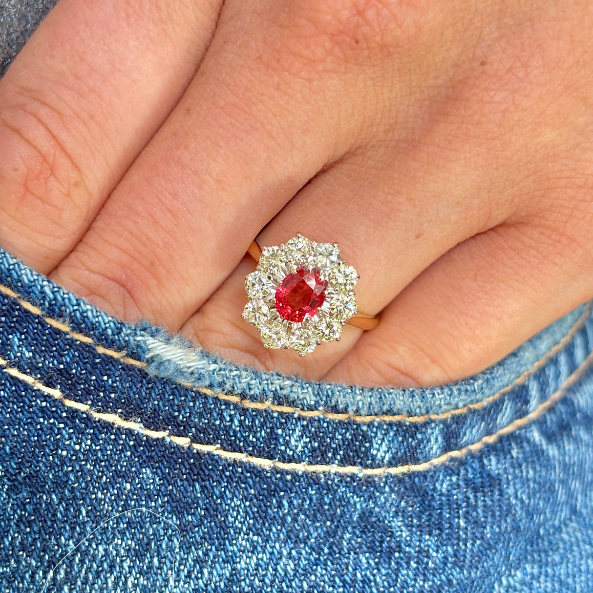 Vintage, 1970s red sapphire & diamond cluster ring