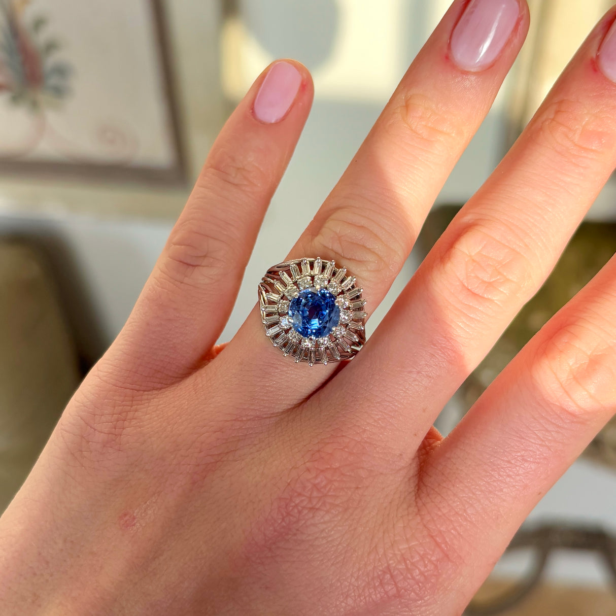 Vintage, 1950s sapphire & diamond cluster cocktail ring