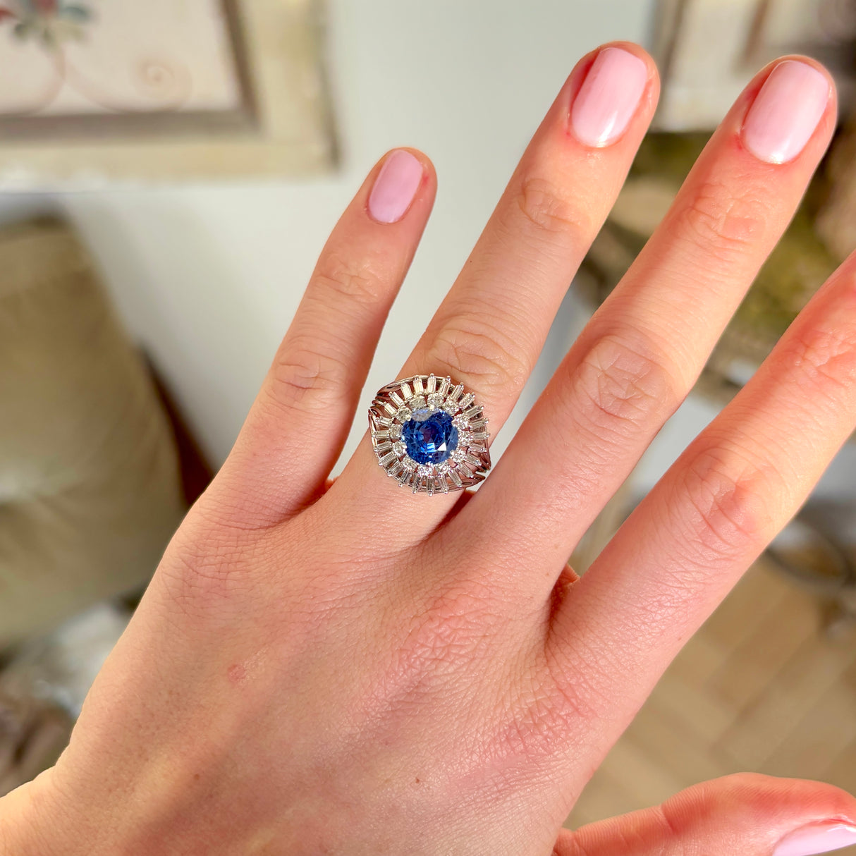 Vintage, 1950s sapphire & diamond cluster cocktail ring