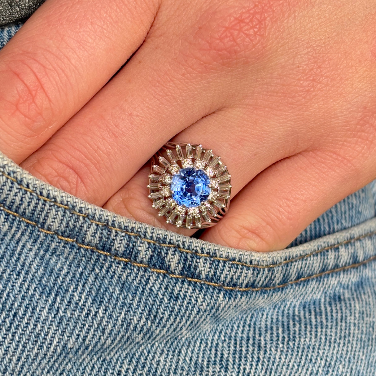 Vintage, 1950s sapphire & diamond cluster cocktail ring