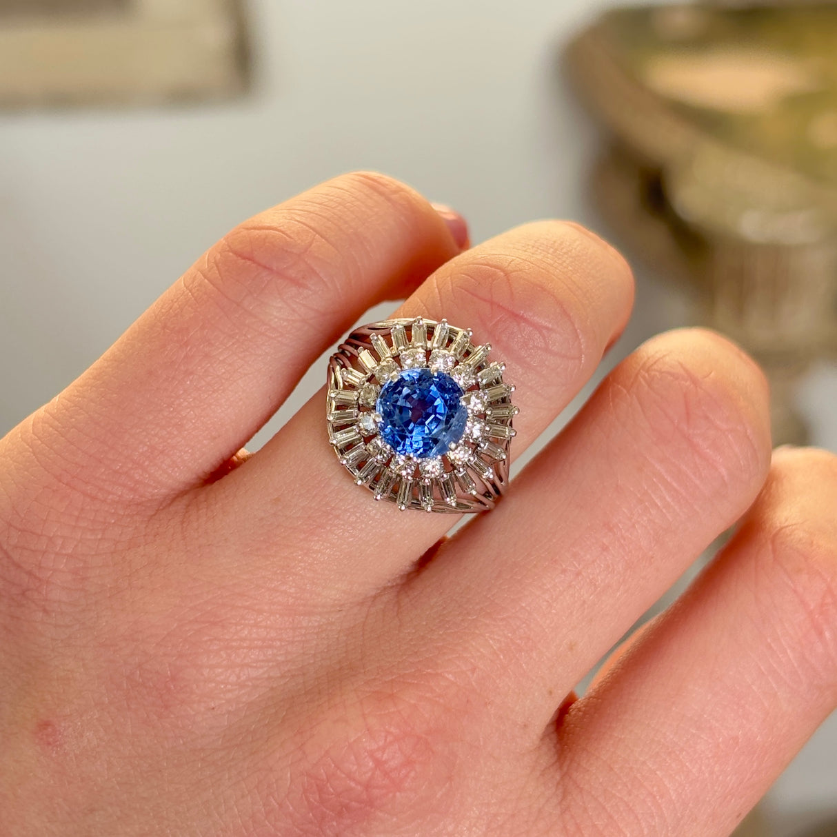 Vintage, 1950s sapphire & diamond cluster cocktail ring