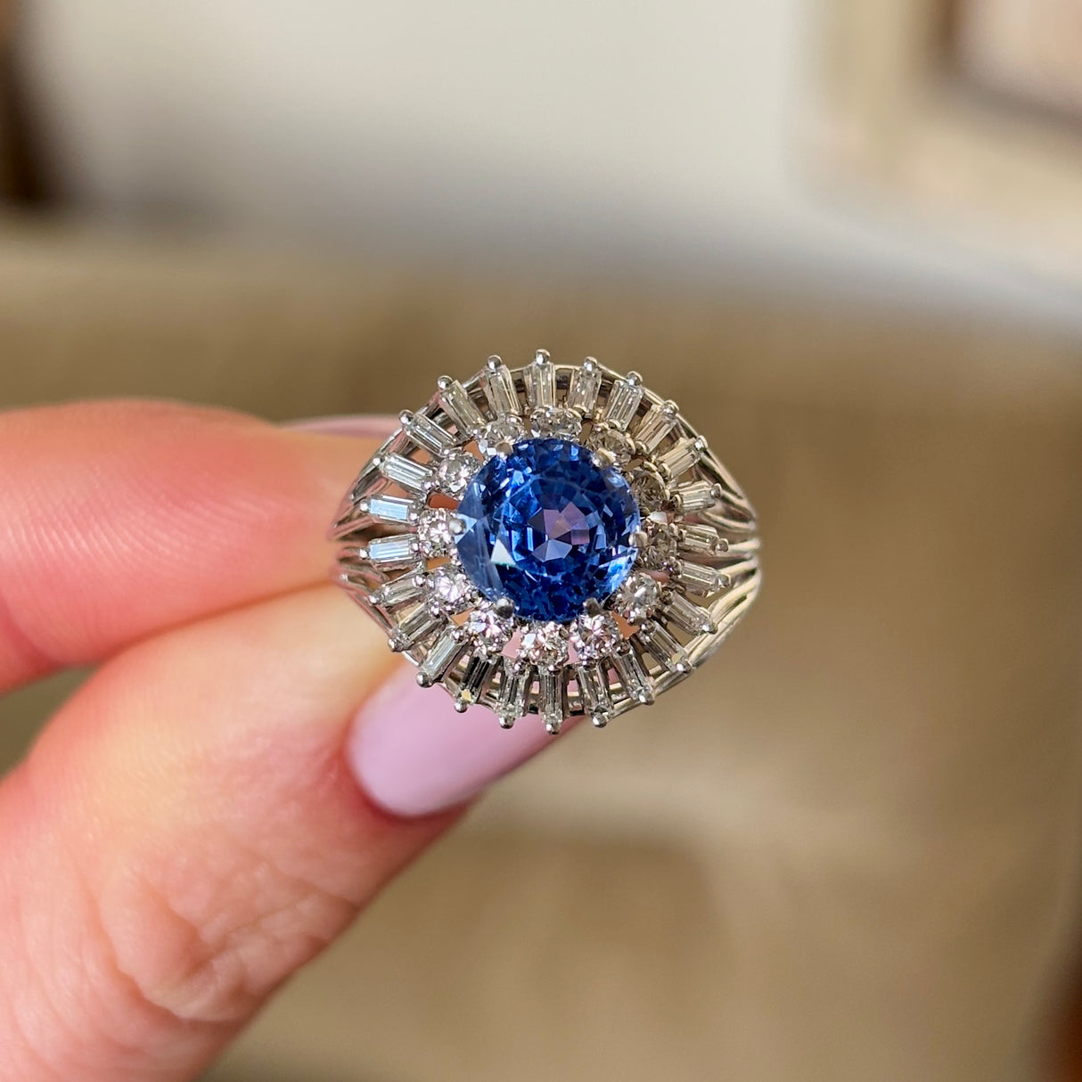 2310-Vintage, 1950s sapphire & diamond cluster cocktail ring-2