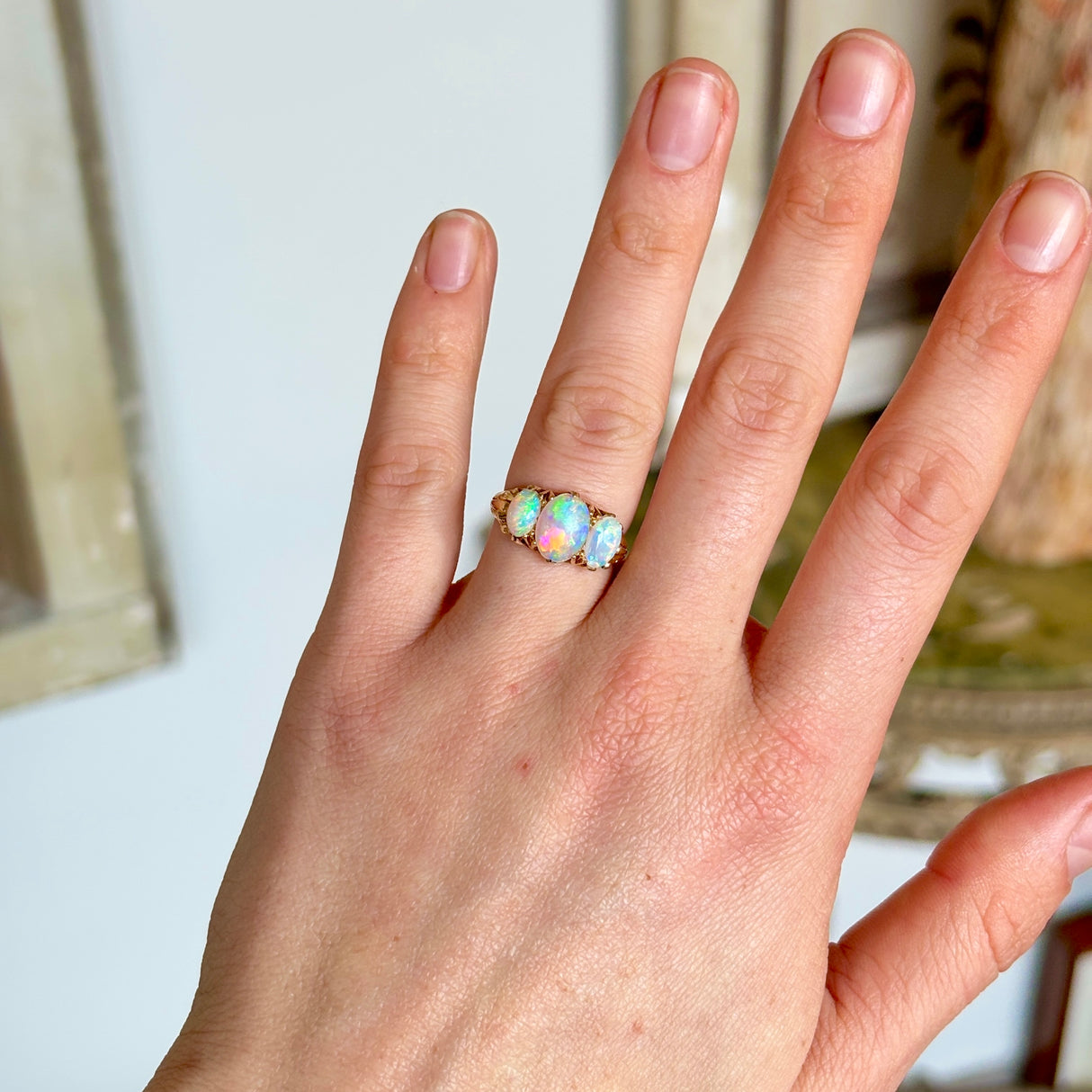 Antique, 19th Century three-stone opal ring