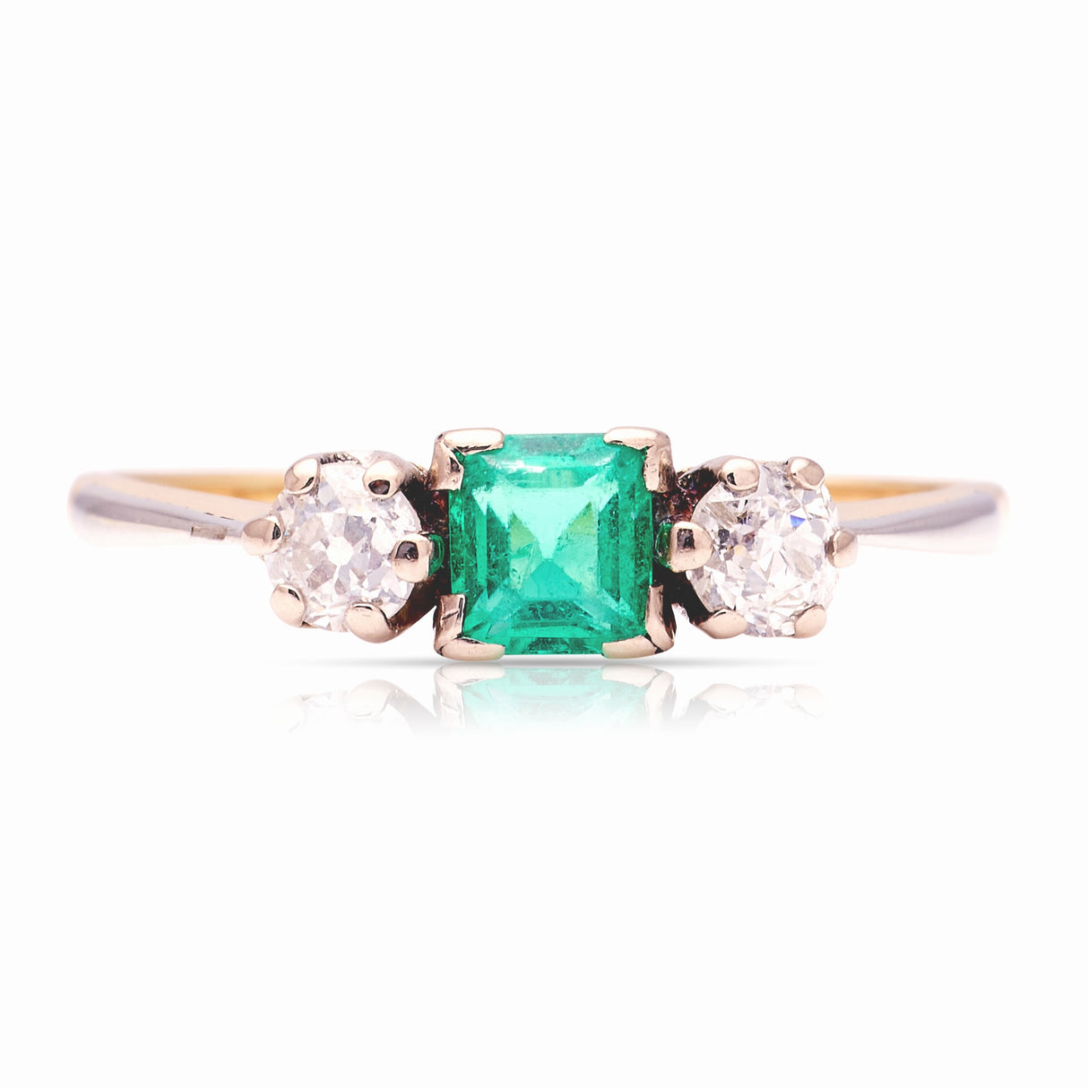 Vintage, Art Deco emerald & diamond three-stone ring