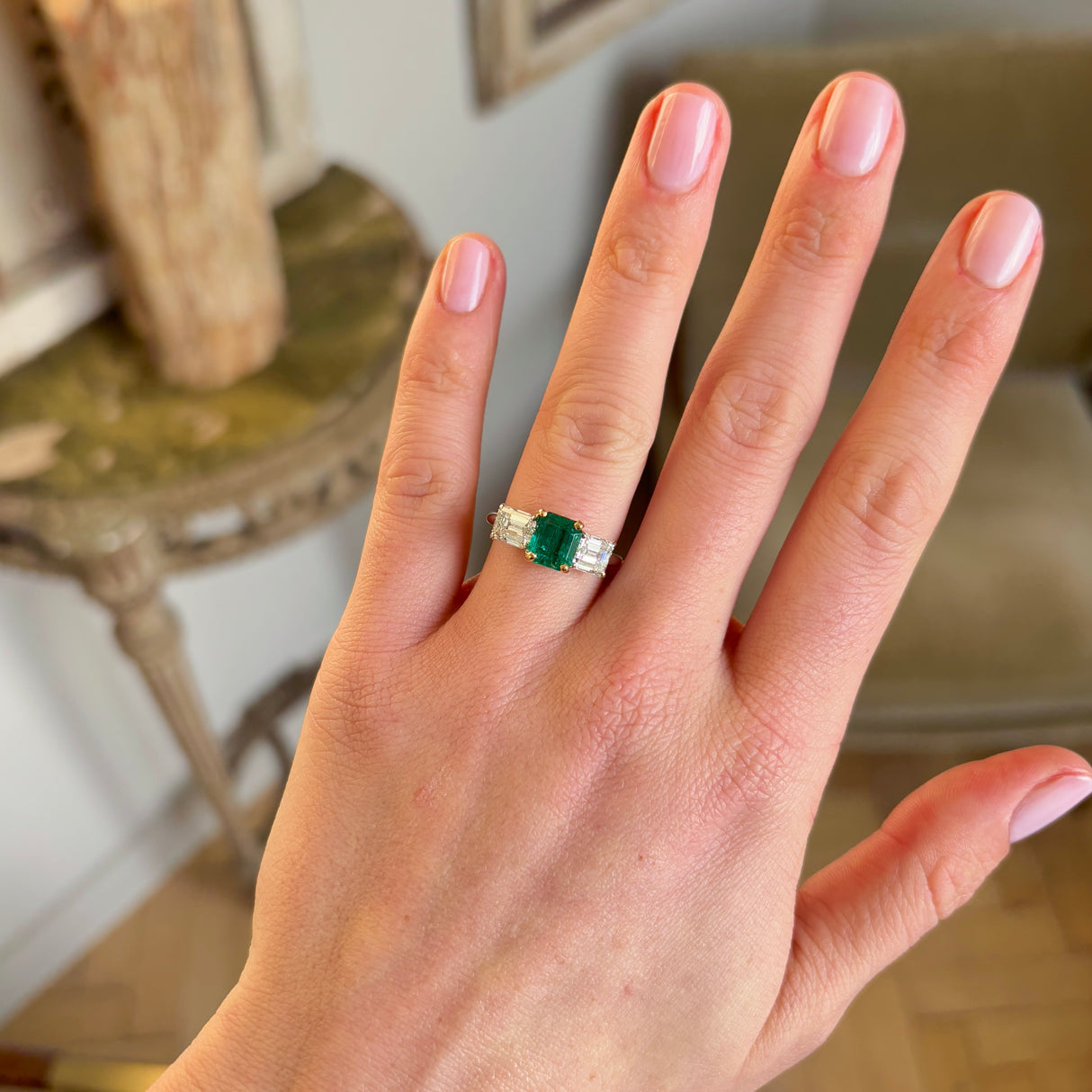 Vintage, Cartier emerald & diamond three-stone ring
