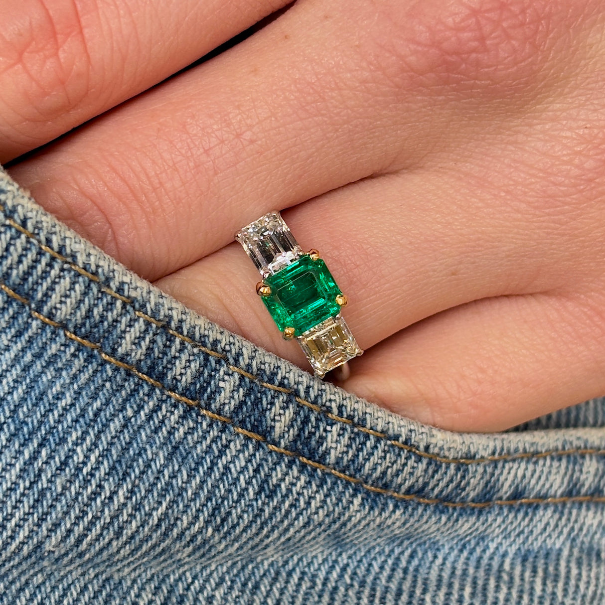 Vintage, Cartier emerald & diamond three-stone ring