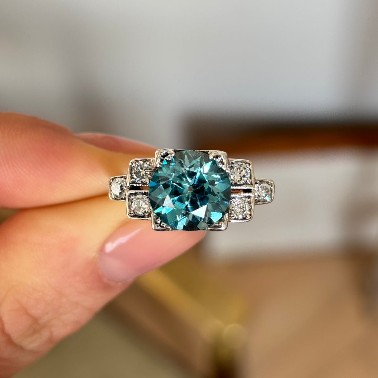 Vintage, Art Deco zircon & diamond ring
