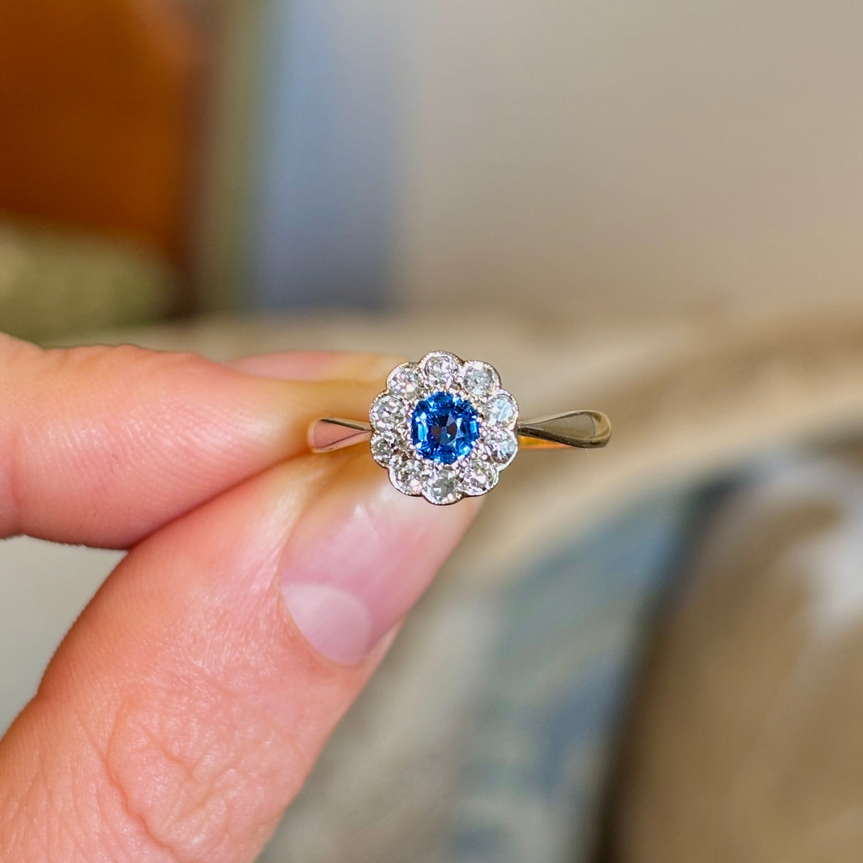 Antique, Edwardian sapphire & diamond cluster ring