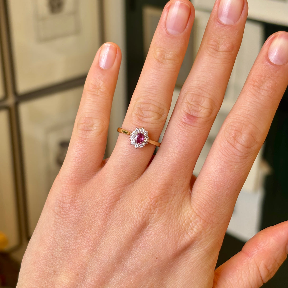 Vintage, 1980s pink sapphire & diamond cluster ring