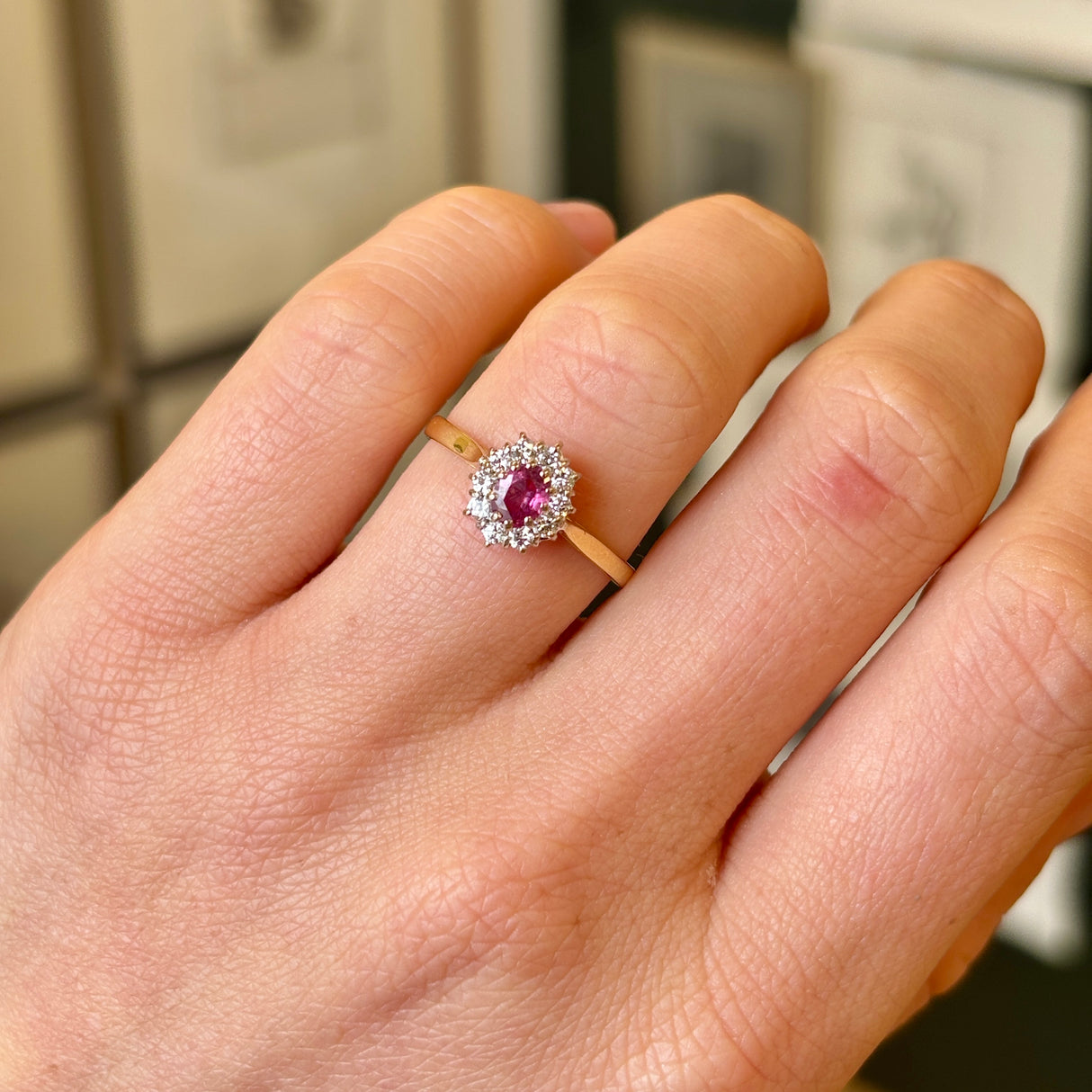 Vintage, 1980s pink sapphire & diamond cluster ring